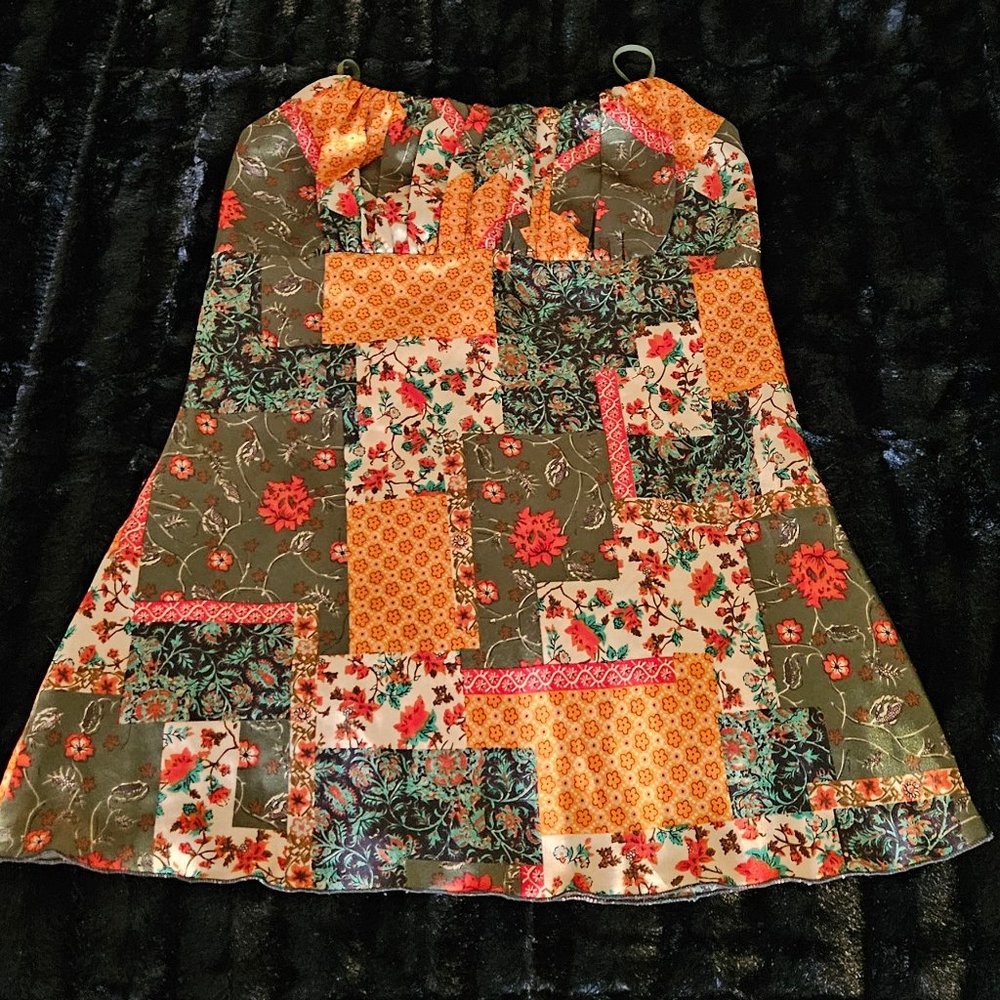 MEGHAN NOLAND LOS ANGELES FLORAL SATIN PATCHWORK TOP